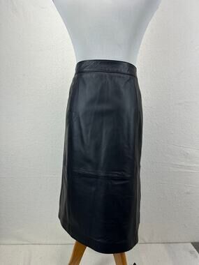 Liz Claiborne Vintage 100% Black Leather A-Line Skirt SZ 10 Dark Academia Goth